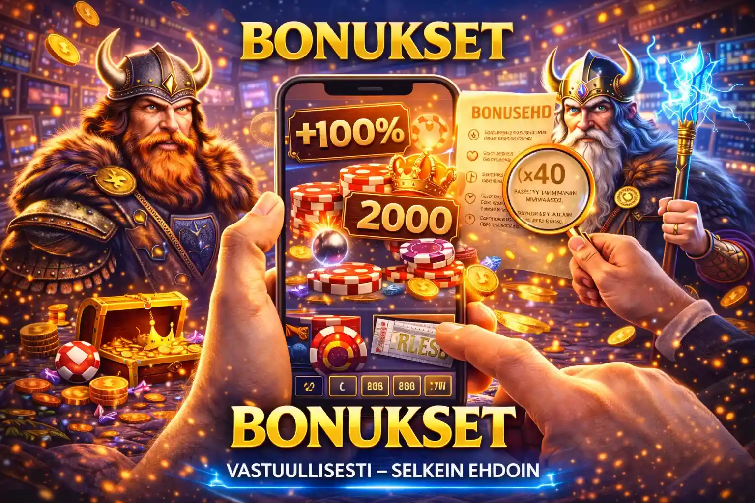 Nettikasinon bonukset pelimerkeillä ja käyttöehdoilla mobiilinäytöllä