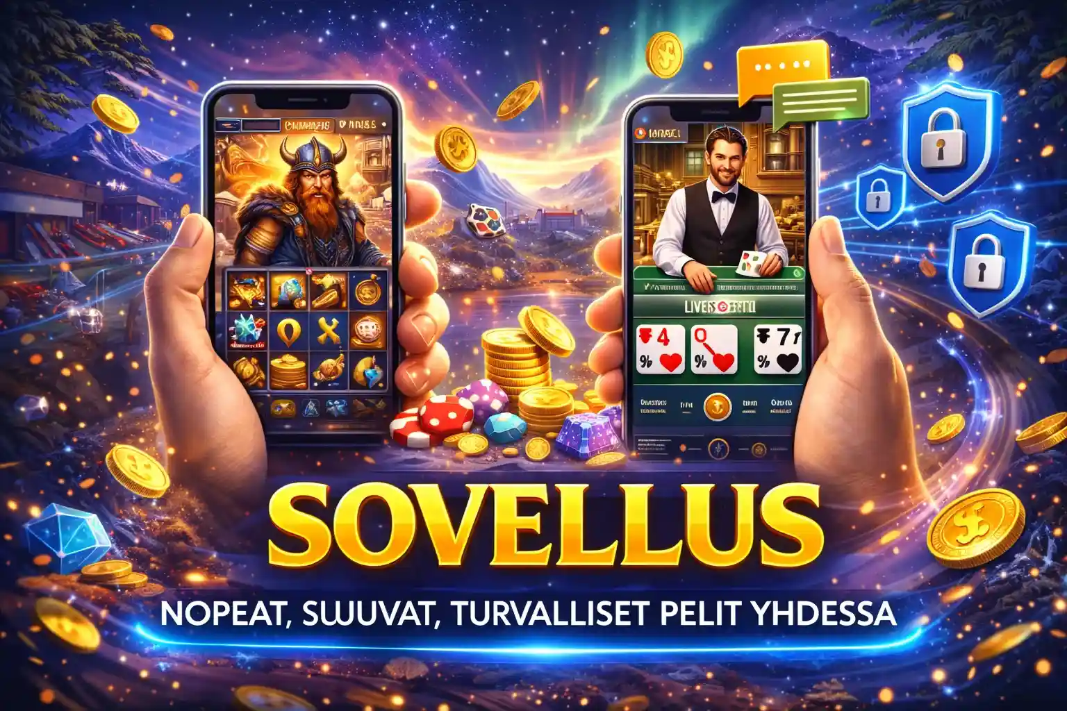 Pelaaminen mobiilisovelluksessa kolikkopeleillä ja live peleillä älypuhelimella